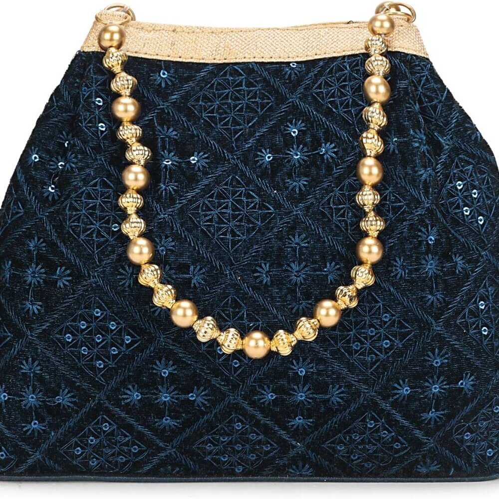 Embroidered Ethnic Potli Handbag Silk Evening Bag for Women Events